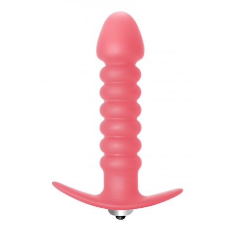 Розовая анальная пробка с вибрацией Twisted Anal Plug - 13 см.